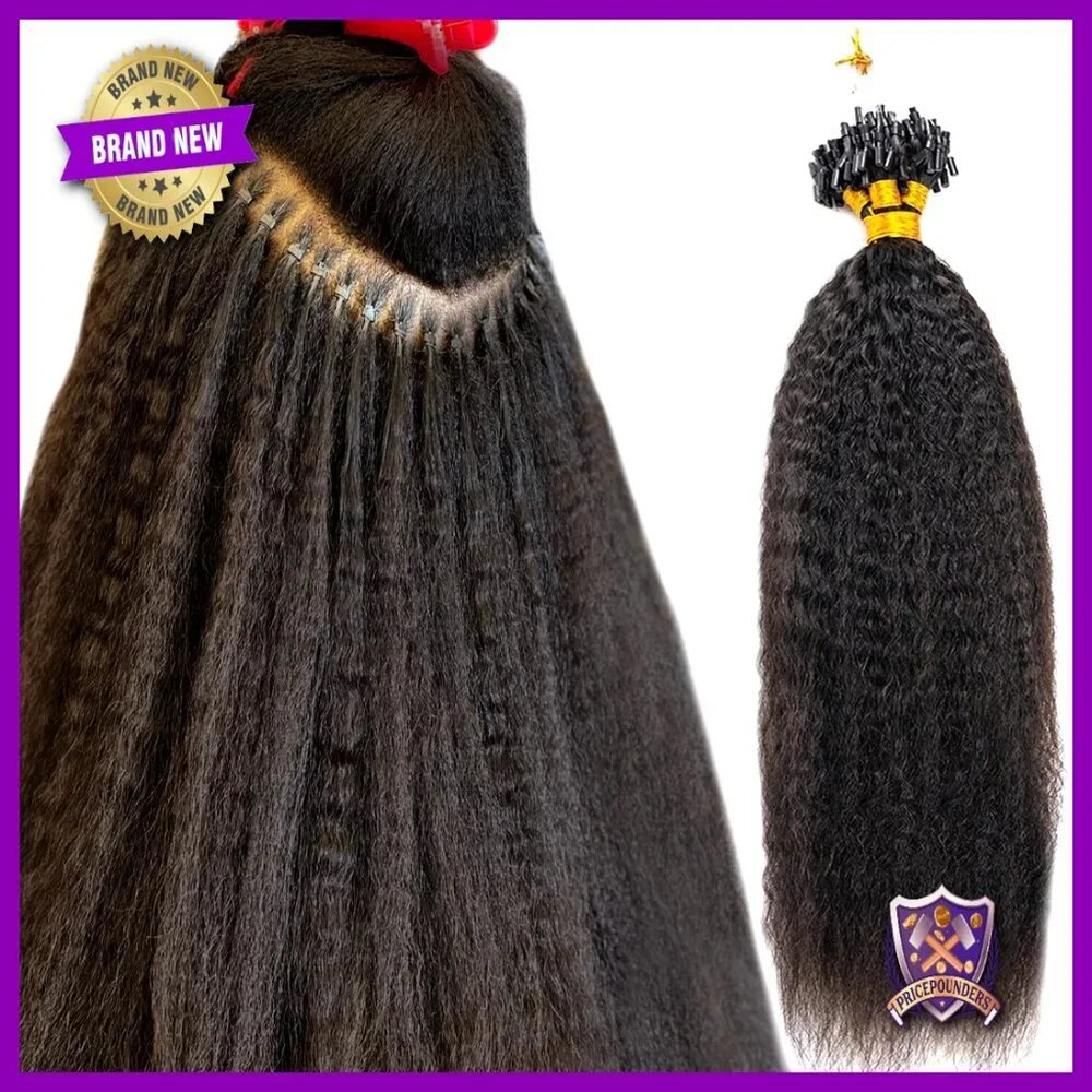 Kinky Straight Micro Link Human Hair Extensions 18 Inches 100 Strands